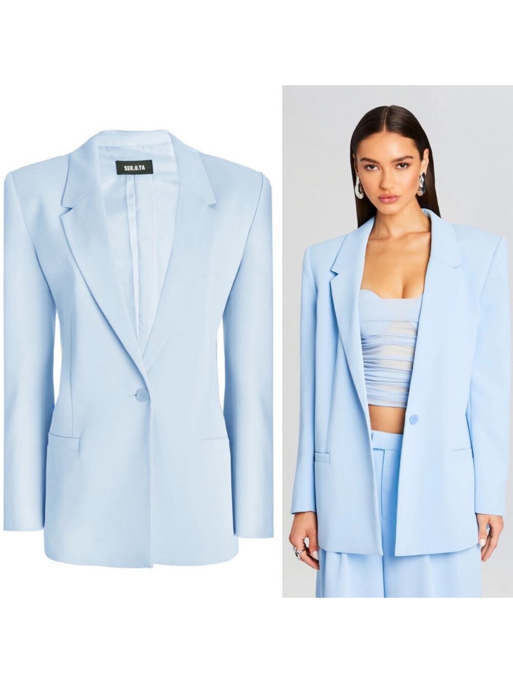 NWT SEROYA Prudence Single Button Blazer Powder Blue Size S